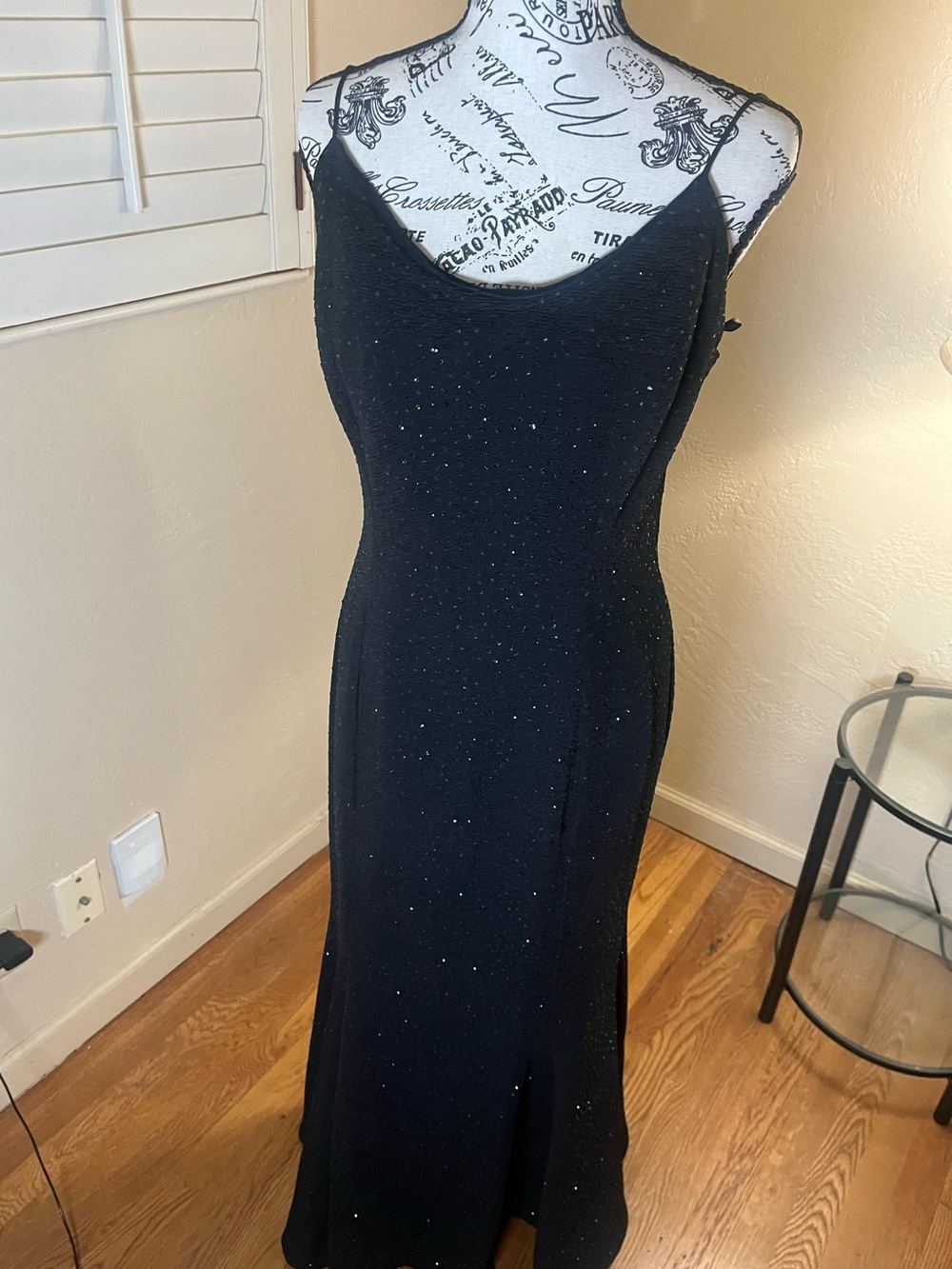 Vintage Morton Myles Black Beaded Maxi Dress 80s 90s Prom Evening Gown M